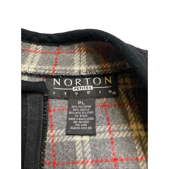Norton Studio Petites Black Wool Blend Zip Jacket Plaid Lining Pockets PL Women - Picture 6 of 11
